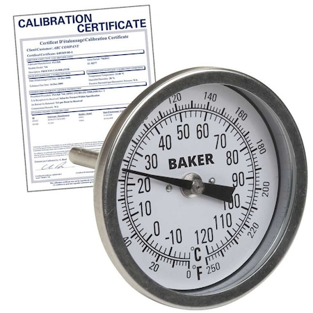 Baker Instruments T30025-250 Bimetal Thermometer, 0 to 250 deg F (-20 to 120 deg C),  T30025-250-NIST